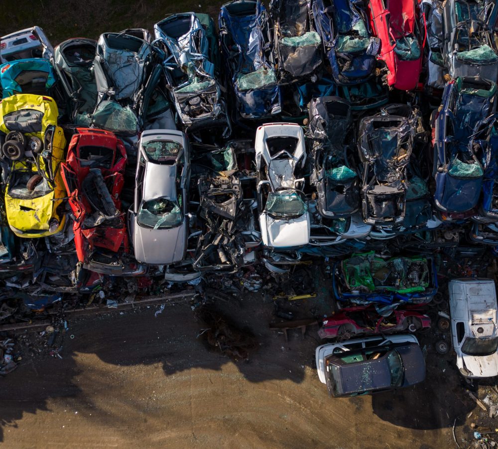 Aerial top view of the big car dump