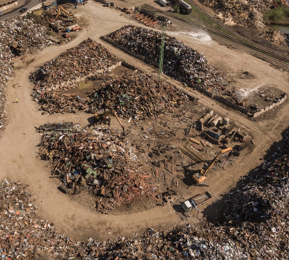 Aerial view of dump with scrap metal
